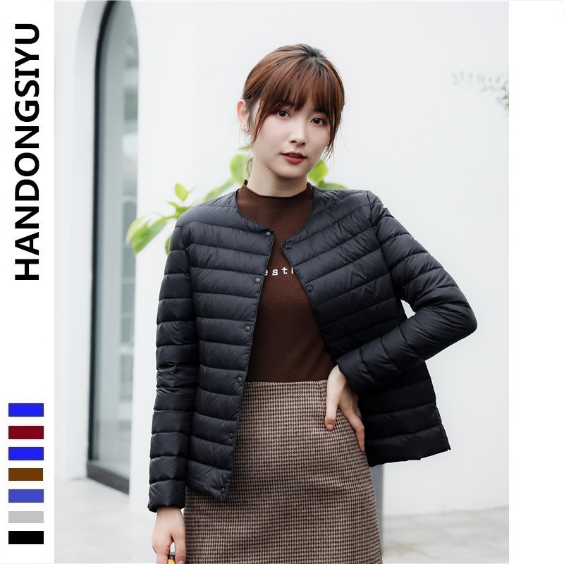 90绒新国标女式女装圆领V领长袖内胆纯色羽绒服简约外套高清大图