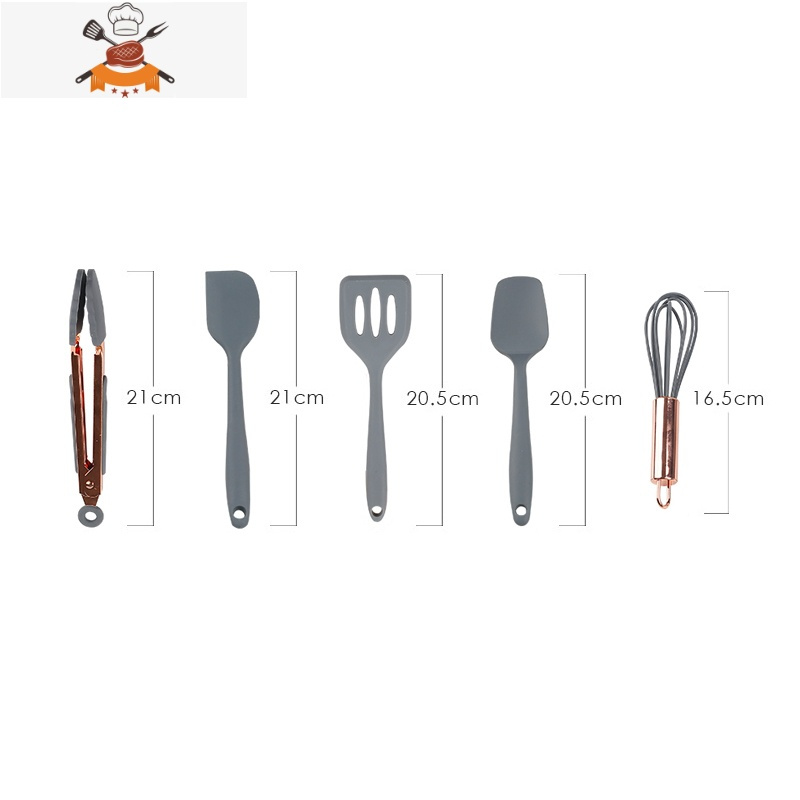 精致煮义ins可高温硅胶铲小号宝宝辅食烘焙锅铲厨具一体成型套装 敬平 灰色迷你五件套 收藏加购送小刷