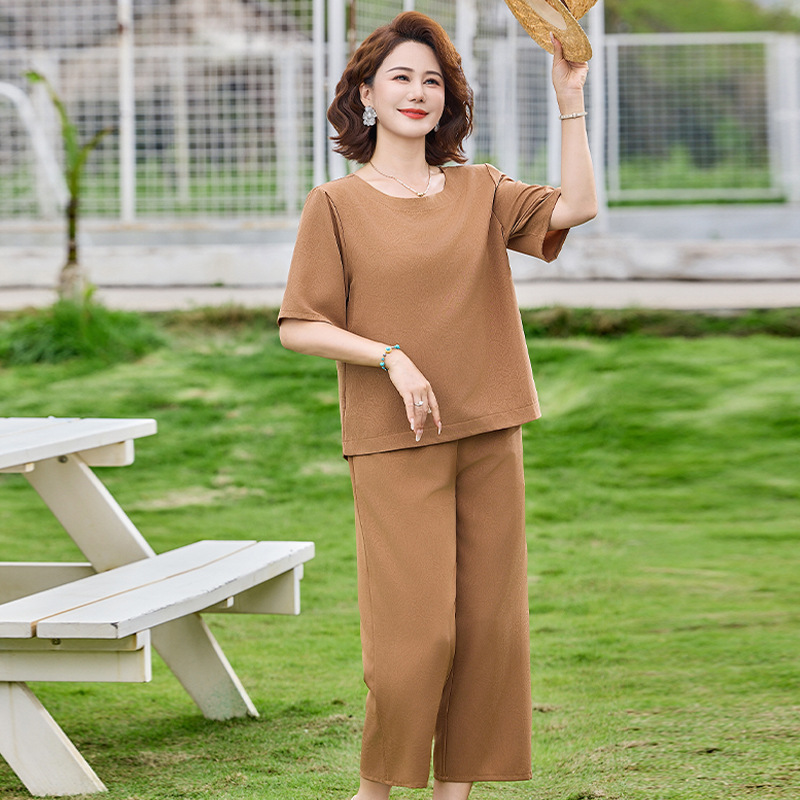 纤孜雅 新中式妈妈装休闲套装洋气中老年女装上衣裤子两件套夏季宽松衣服高清大图