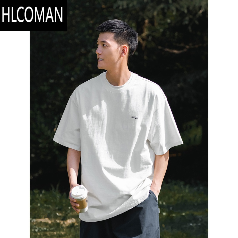 HLCOMANBDLS CityBoy日系休闲宽松纯色印花短袖T恤男夏季新款圆领上衣男