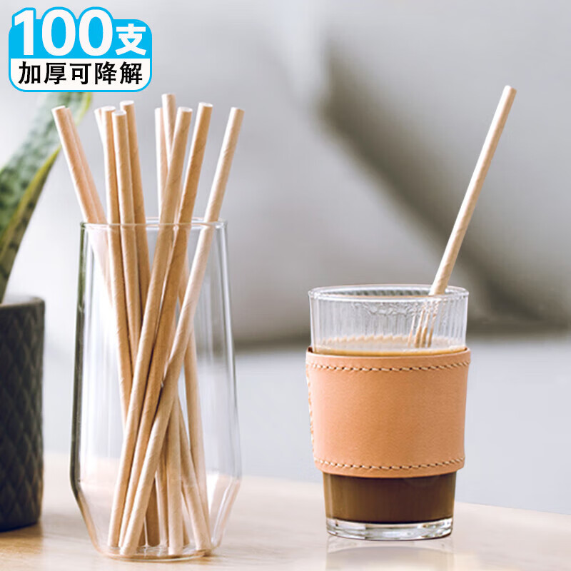 茶花(CHAHUA) 一次性吸管 咖啡搅拌奶茶儿童食品级纸吸管 100支