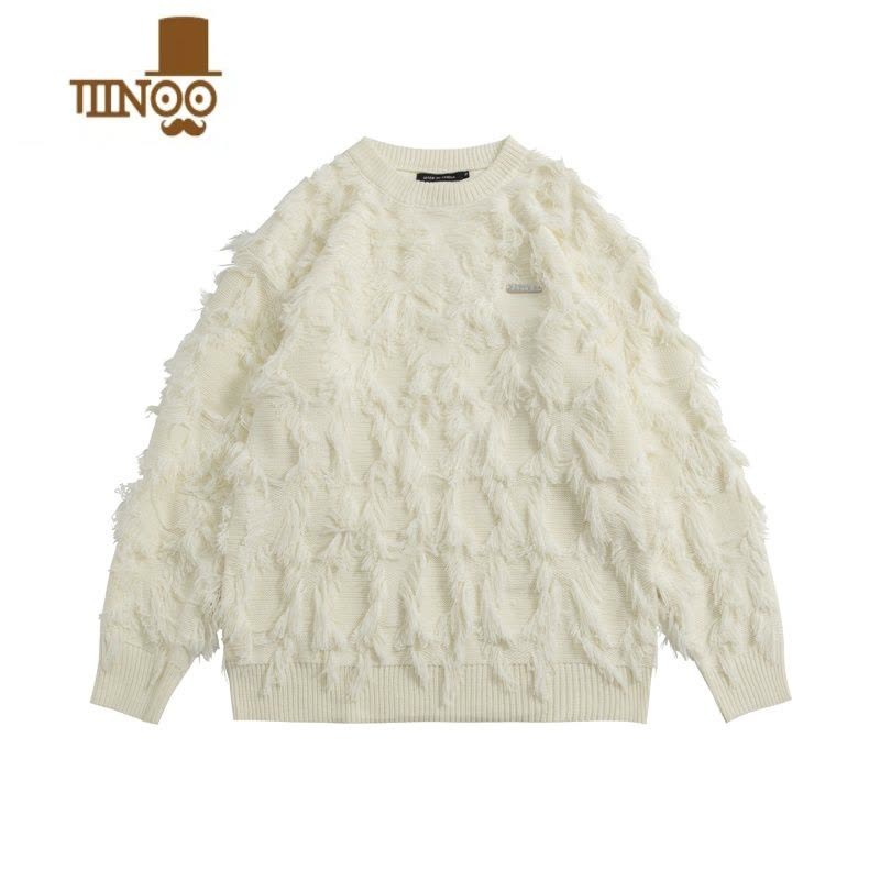 YANXU国潮先生 款美式复古流苏毛边针织毛衣男潮牌设计感小众外套图片