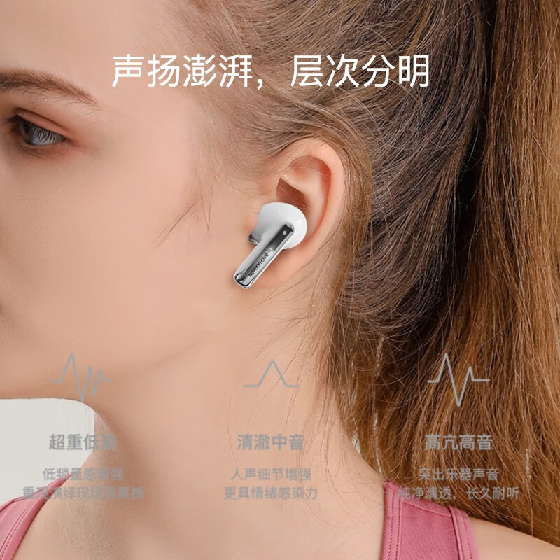 巴赫约翰 运动跑步入耳超长待机ANC降噪蓝牙耳机T5ANC白色高清大图