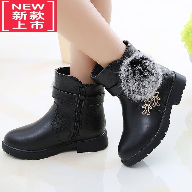 可莉允女童靴子冬季2022新款儿童雪地靴韩版中筒靴加绒小女孩公主皮短靴图片