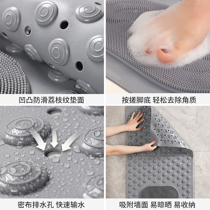 浴室垫防滑脚垫家用淋浴房洗澡防摔吸盘地垫卫生间卫浴按摩垫子 大孔-浅蓝 36*70 [按摩防滑]高清大图