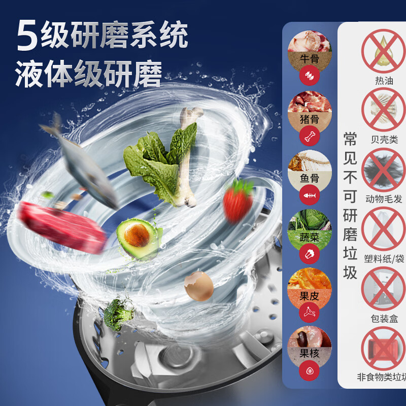 欧琳厨余垃圾处理器大功率750W粉碎机3分钟定时免打孔可接洗碗机606 赠配套下水管 功率750W高清大图