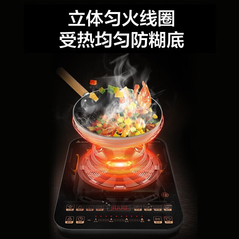 美的(Midea)电磁炉C30-IH3002大线盘3000瓦大功率双风机散热大火爆炒 德国汉森面板 触控式家用IH大火力