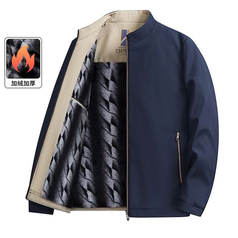 啄木鸟冬季男士新款行政夹克加绒夹棉爸爸装保暖冬季外套上衣服加高清大图