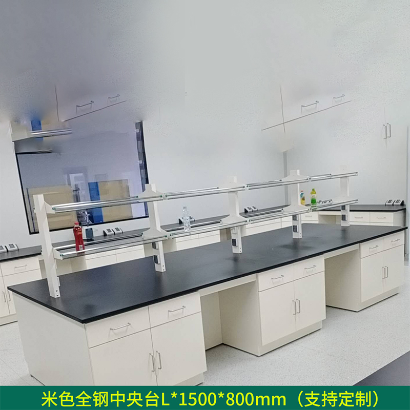铭威盾全钢实验台钢木PP边台柜试验台化验室工作台实验室桌操作台定制(每米单价) 米色全钢中央台L*1500*800mm