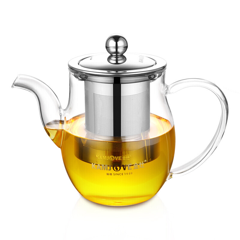 四时烟火 长壶嘴玻璃泡茶壶 耐高温304不锈钢过滤内胆花茶壶飘逸杯茶金灶艺壶 A-06 500ml