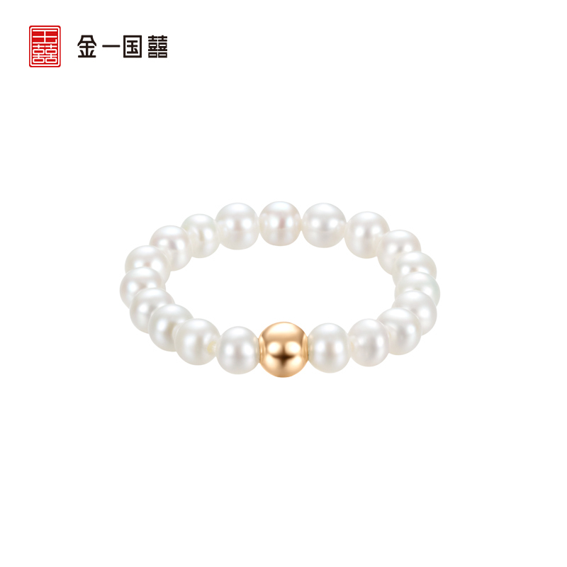 金一国囍18K金女士转运珠淡水珍珠戒指彩金戒指指环礼物(定价)CIA003
