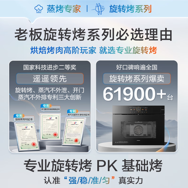 老板(Robam)[蒸汽旋转烤]新款变频55L蒸烤箱一体机妙控炫彩大屏强排汽不熏脸 嵌入式家用盐系C9077A-C5高清大图