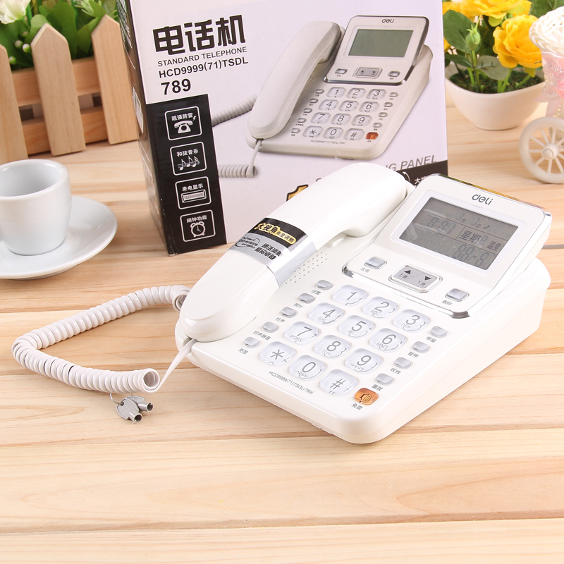 得力(deli)789电话机可翻转大屏幕显示商务办公家用电话机免提来电显示座机白色高清大图
