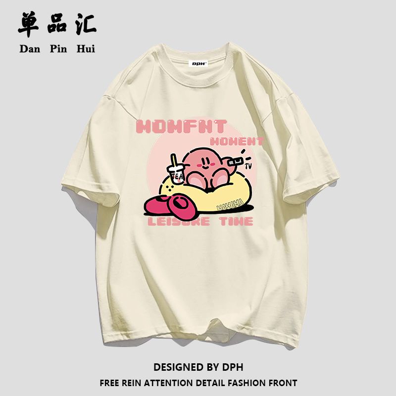 单品汇夏季2022新款可爱卡通小熊印花纯棉短袖T恤女宽松上衣服ins