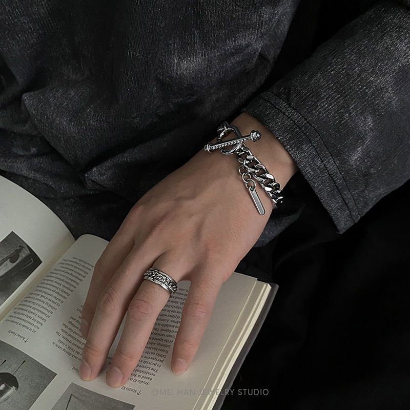 不锈钢ot扣手链男女潮ins小众设计手环情侣礼物个性古巴链手饰品ot扣