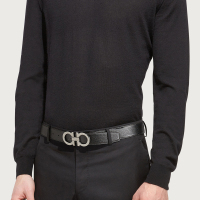 Salvatore Ferragamo 菲拉格慕男款经典双面可调节牛皮腰带 休闲商务板扣皮带拉丝银长扣荔枝皮