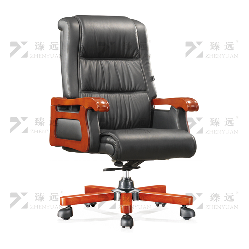 臻远ZY-7571办公中班椅老板椅办公皮椅升降转椅电脑椅 黑牛皮