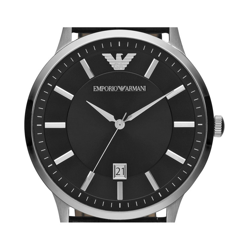 阿玛尼(EMPORIO ARMANI)手表 欧美品牌男士黑色皮带男表腕表防水多功能手表简约商务 石英表 男 AR2411