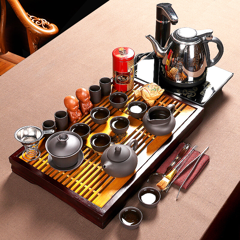 花开富贵茶具自动上水乌紫砂电热炉茶具套装视频