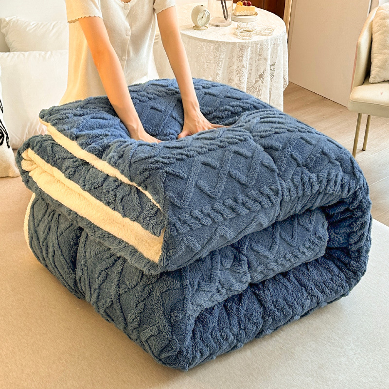 汉司家纺 HANSI-XP01提花雕花羊羔绒被 150*200cm 被子(计价单位:条)蓝色高清大图