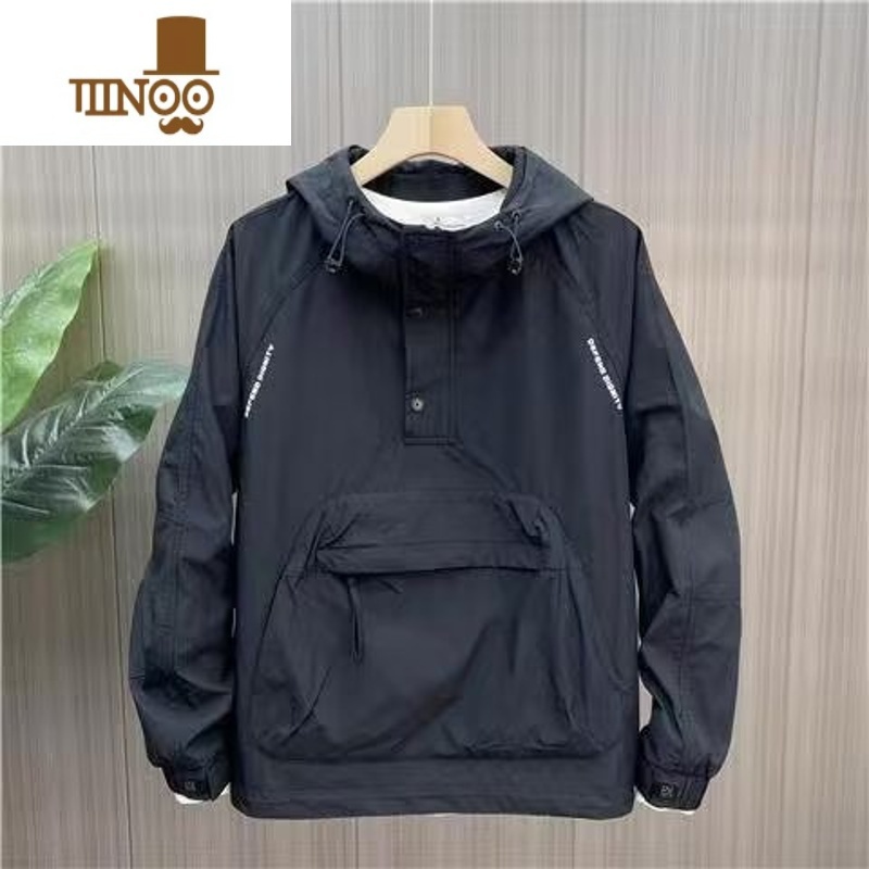 YANXU秋季潮流休闲连帽冲锋衣夹克2023新款男士宽松潮牌百搭工装外套U高清大图