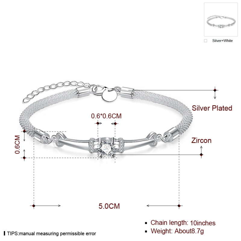 H382 Fashion Bracelet白色锆石水晶手链欧美外贸镀925纯银女首饰送女朋友七夕情人节礼物
