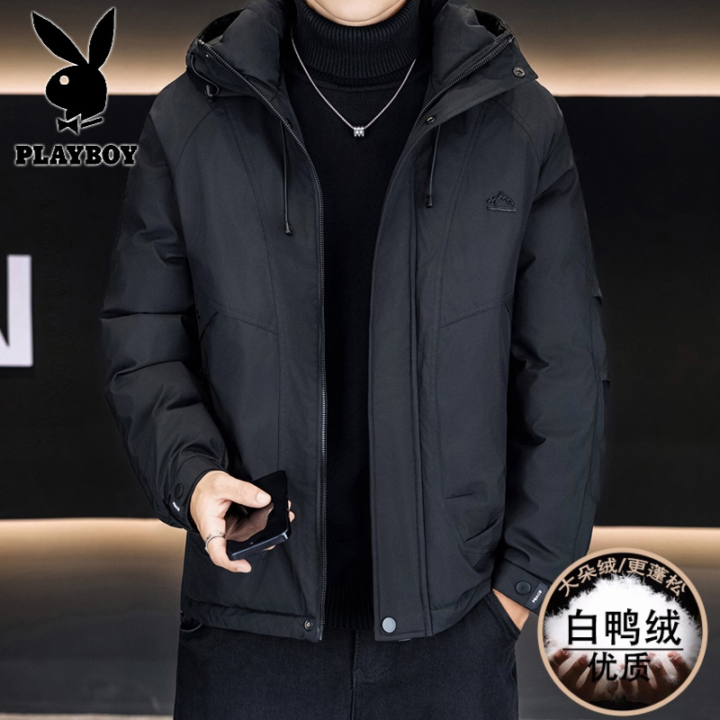 花花公子新款高品质冬季新款户外防寒服三防连帽加绒加厚羽绒服男装夹克外套高清大图