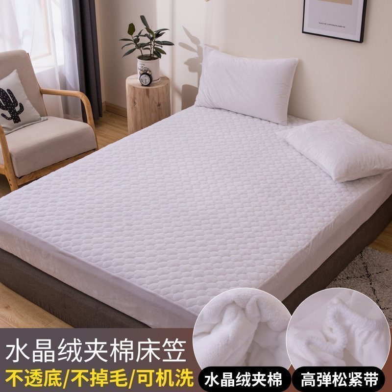 美帮汇加厚夹棉床笠单件床罩防滑固定床垫保护套防尘罩2023年新款 白色 夹棉水晶绒加厚保暖床笠180cmx200cm