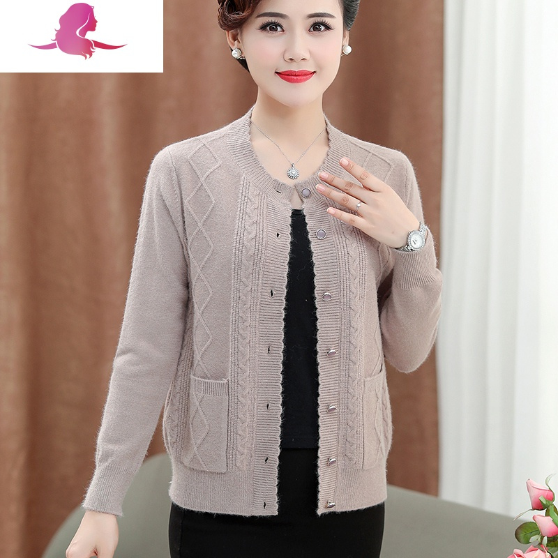春装长袖上衣外穿40岁50中年女秋冬外套中老年人外搭开衫毛衣妈妈装
