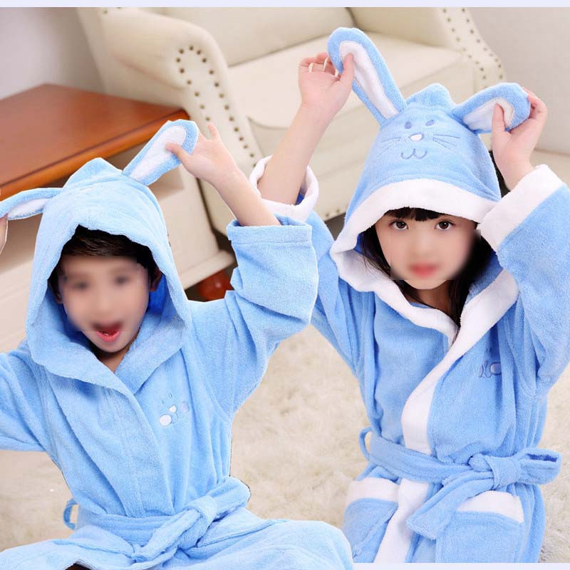 儿童浴袍毛巾料厚款秋冬浴衣宝宝睡衣游泳洗澡浴巾带帽简约小清新