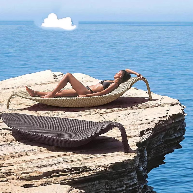 泳池躺椅户外度假躺床酒店阳台休闲藤椅室内外别 卡其色小叶子(铝架)高清大图