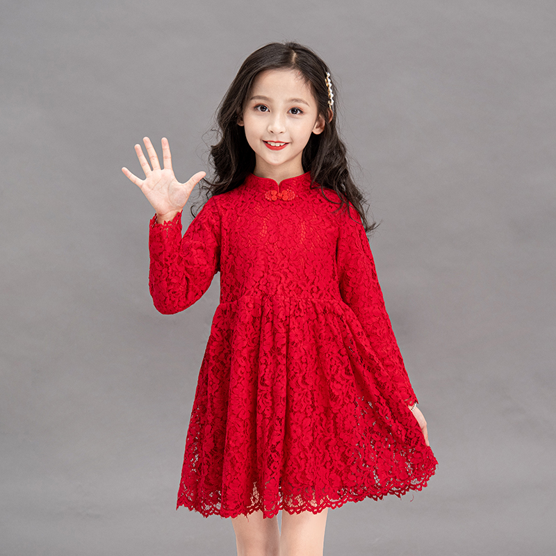 连衣裙小女孩红色新年礼服公主旗袍儿童裙子宝宝过年衣服裙子童参数