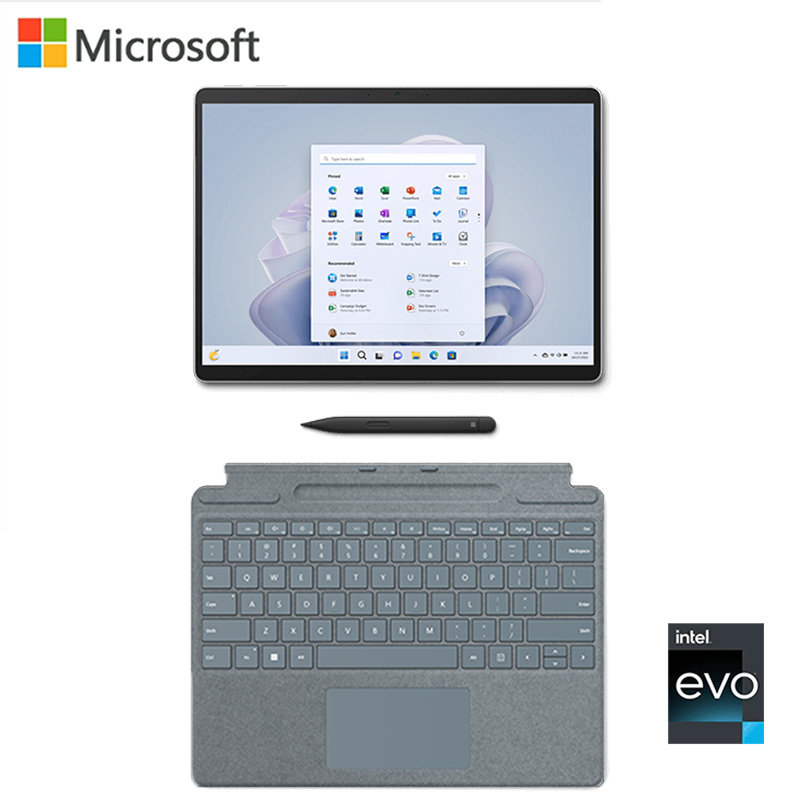 微软Surface Pro9 亮铂金+冰晶蓝带触控笔键盘盖 i7 16G 1T 二合一平板电脑 13英寸窄边框触控屏