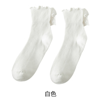 夏季薄款日系可爱jk制服袜子女短袜春夏木耳花边白色绑带少女棉袜 白色 一双 均码