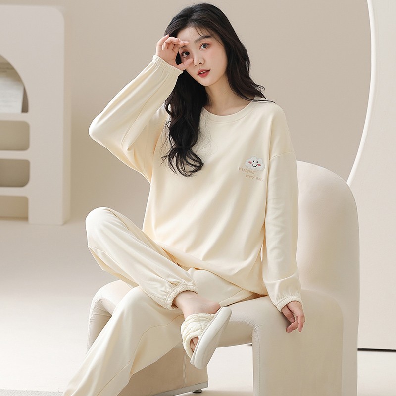 啄木鸟睡衣女士春秋季纯棉长袖长裤休闲可外穿全棉云朵家居服套木高清大图