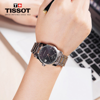 [低至5折]天梭(TISSOT)瑞士手表 钛系列商务条字时标80机芯钢带女士机械表T087.207.44.057.00