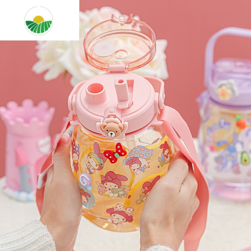 三维工匠塑料大肚杯夏季防摔可爱杯子女大容量运动双饮便携儿童水杯高