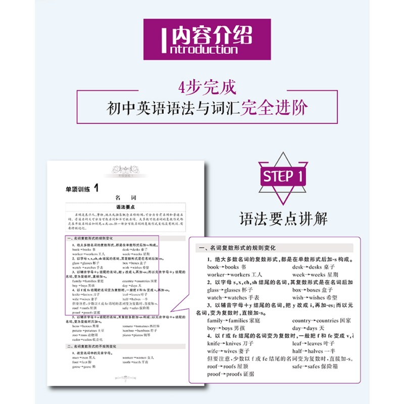 初中语法与词汇+阅读与完形+短语与句型(全4册) 初中通用 [正版]初中英语词汇语法阅读与完形短语与句型2000题附答案