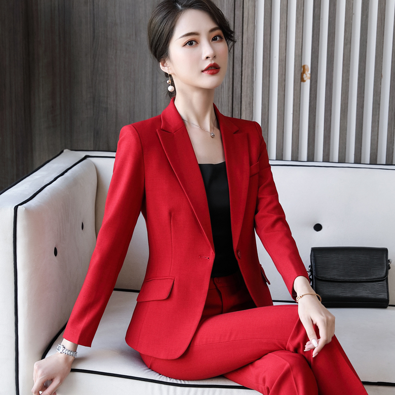 艳如飞女总裁职业套装红色西装秋时尚气质主持人商务正装韩版高端工作