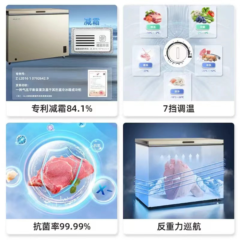 美菱冰柜300升卧式顶开门家用商用减霜冷藏冷冻大容量冷柜一级能效断电保温BC/BD-300DTX高清大图