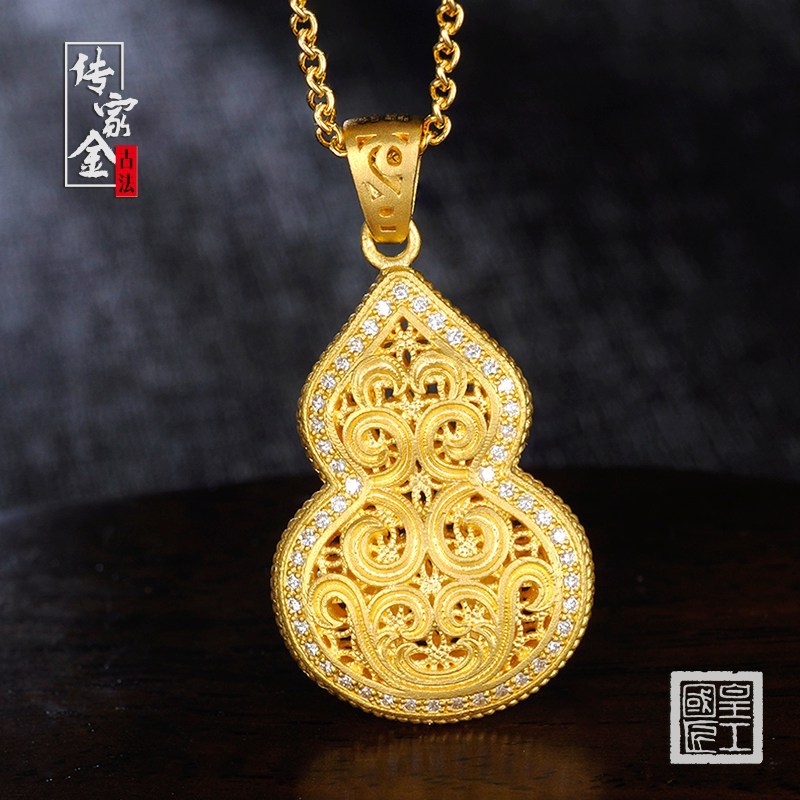 皆是缘黄金吊坠福星高照足金古法钻石项链女新款吊坠葫芦型