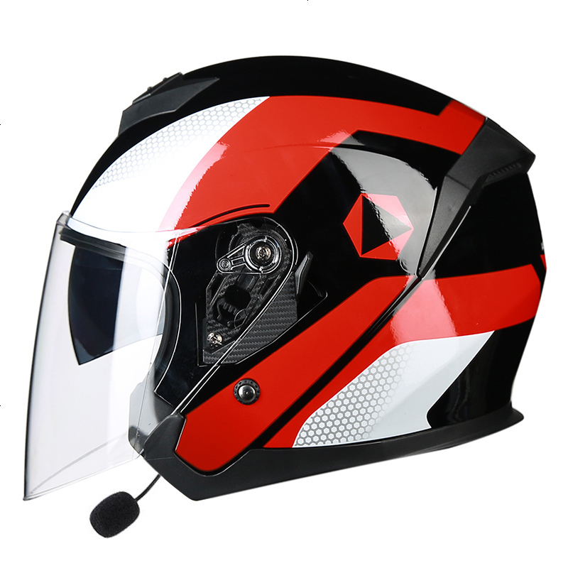 电动车电瓶车头盔男女半盔覆式机车安用双镜片夏季四季头灰