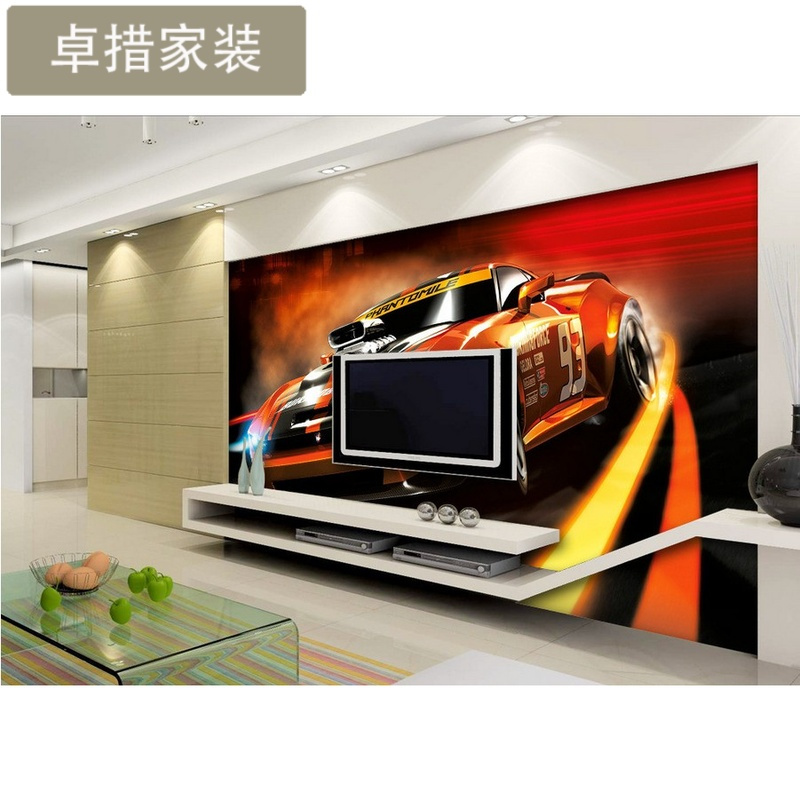 3D跑车背景墙墙纸墙画 大型定制无纺布沙 卧室电视背景墙装饰画壹德壹