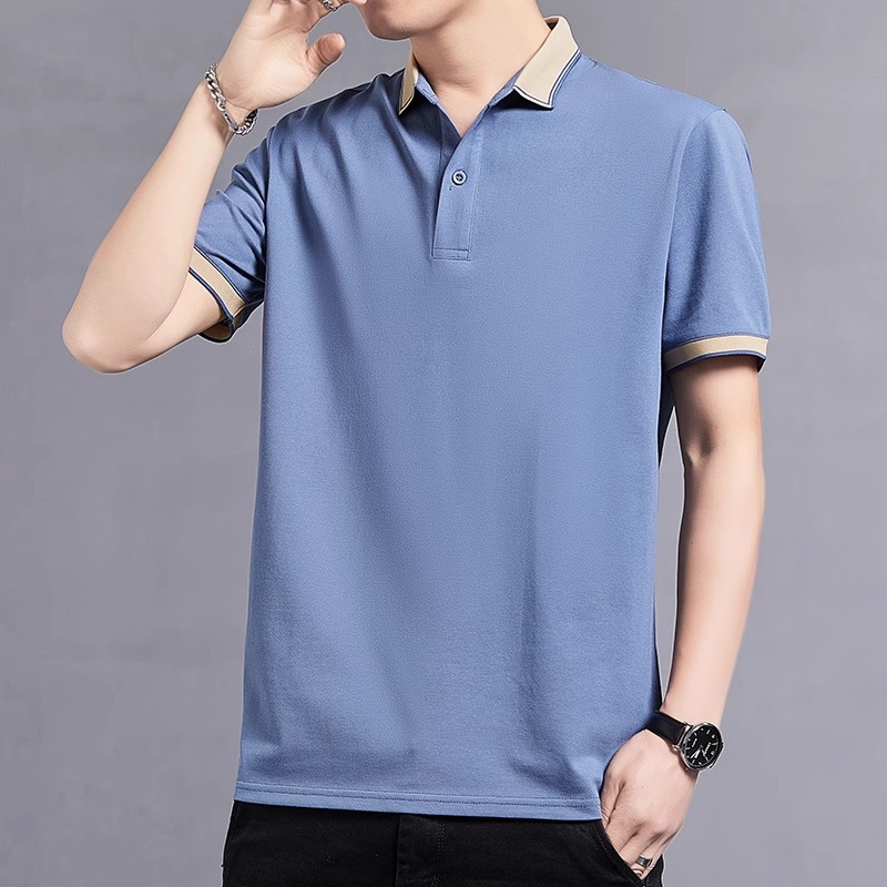 啄木鸟 冰丝短袖t恤男士polo衫夏季衬衫速干翻领休闲半袖中年爸爸高清大图