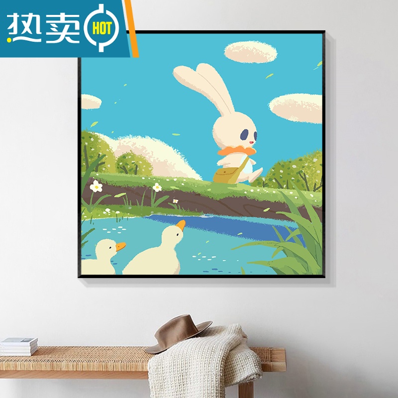 敬平数字油画diy填充卡通动漫动物手绘鸭子装饰画填色丙烯油彩画装饰画 SJ2456 30*30cm绷好加厚实木内框+外框默认黑色高亮颜料+专业油