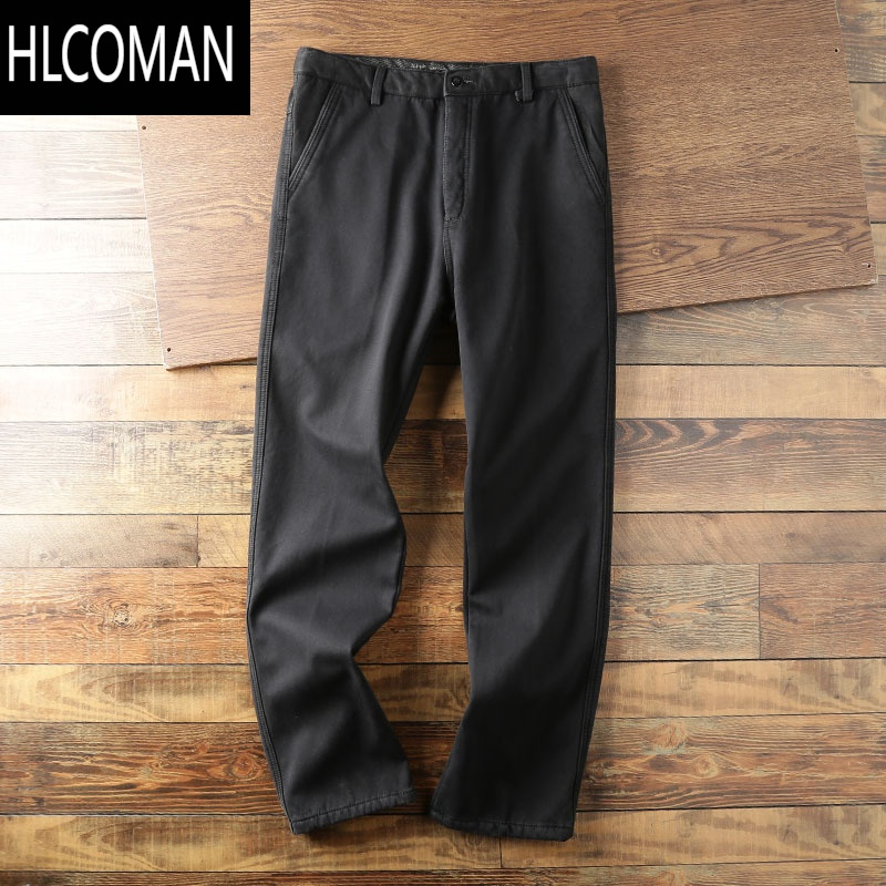 hlcoman商务风男裤男士冬季加绒加厚款宽松直筒男士休闲裤长裤子
