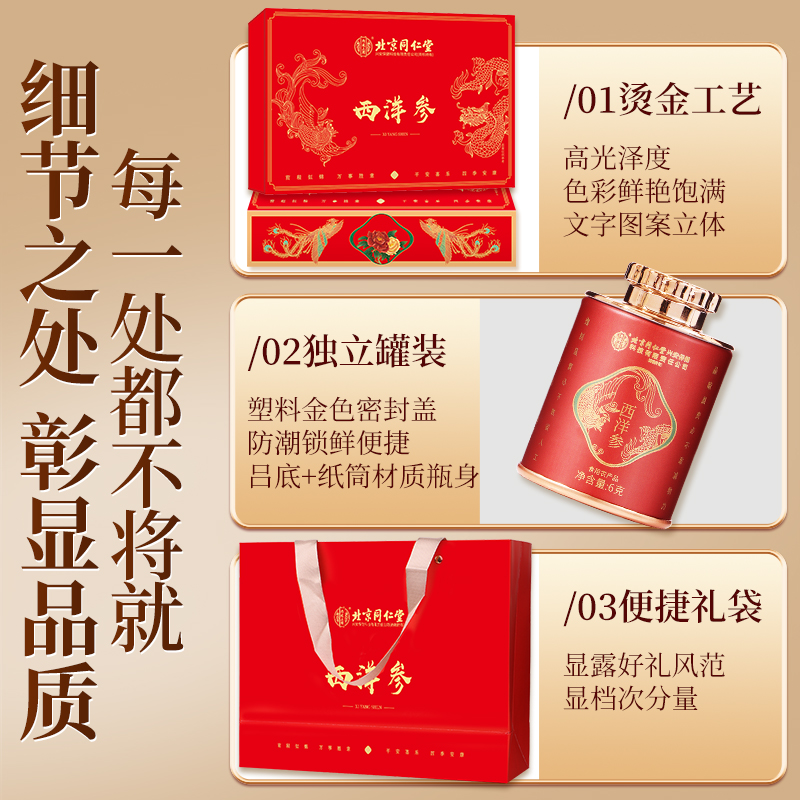 [2盒精美礼盒装]北京同仁堂西洋参礼盒装72g/盒人参片花旗参含片泡水喝送礼独立包装食用方便高清大图
