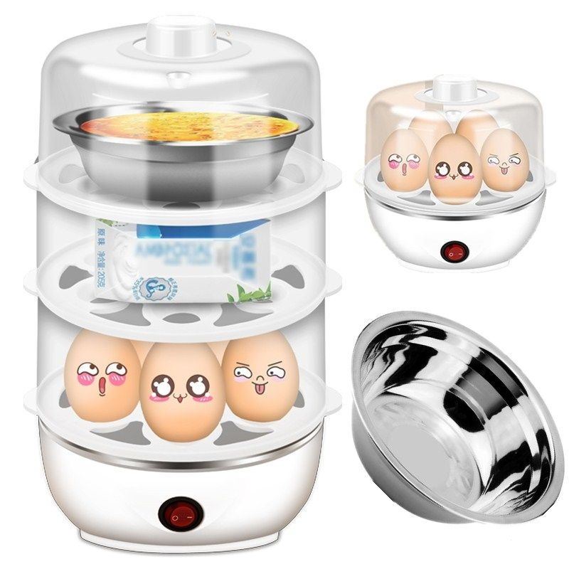 早餐器煮蛋器黄金蛋自动断电多功能大容量蒸蛋器家用迷你煮鸡蛋羹机_粉平盖单层量杯