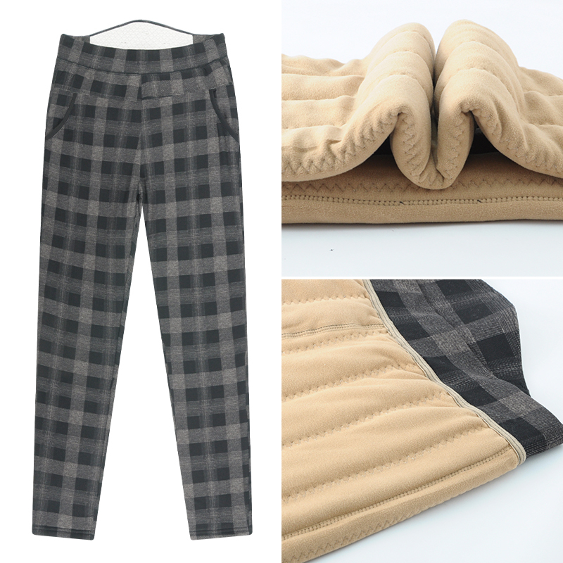 语娄格子棉裤女冬季外穿加厚加绒中老年妈妈新款中年女士保暖棉裤