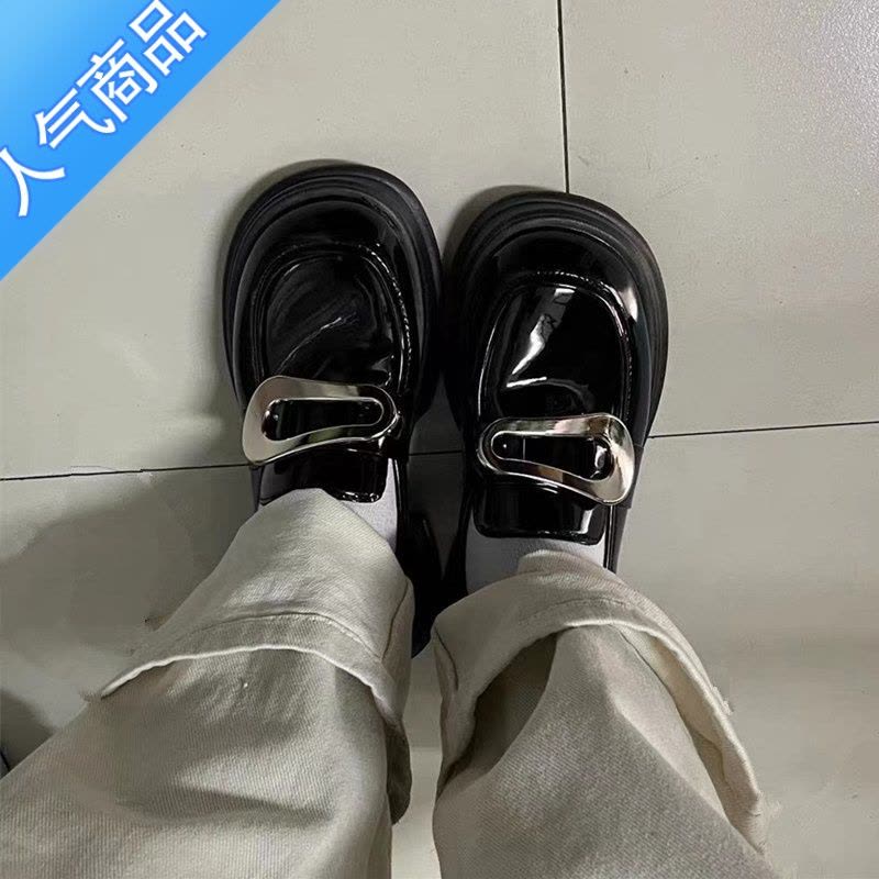 SUNTEK英伦风小皮鞋女2023新款春小个子松糕厚底百搭设计感乐福鞋女单鞋图片